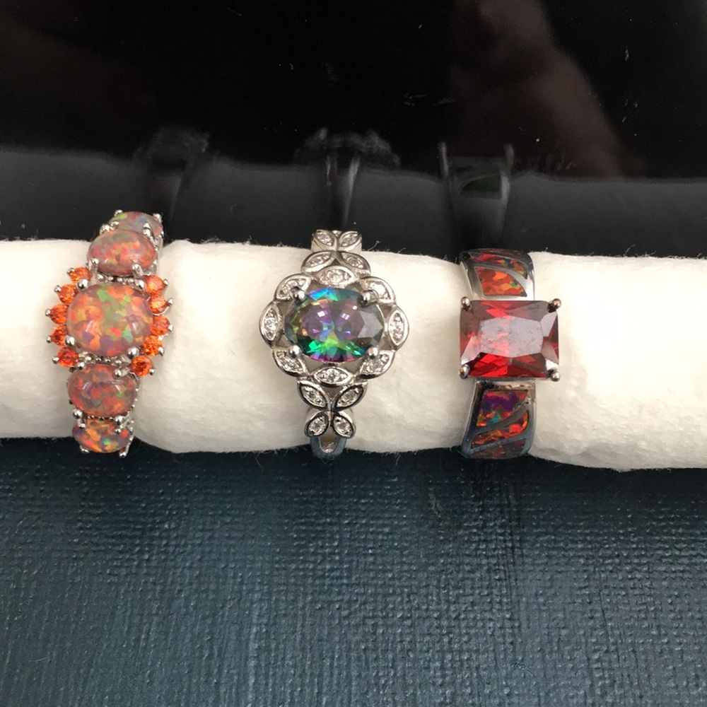 Three 925 Sterling Rings with semi precious stones